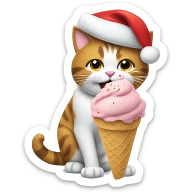 Christmas cat eating ice cream  sticker