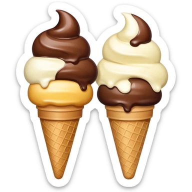 Create an image with 2 scoops of icecream slighted inverted ly placed aginst each other sticker