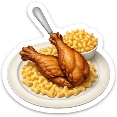 drumstick chicken with mac and cheese on the side on a plate sticker