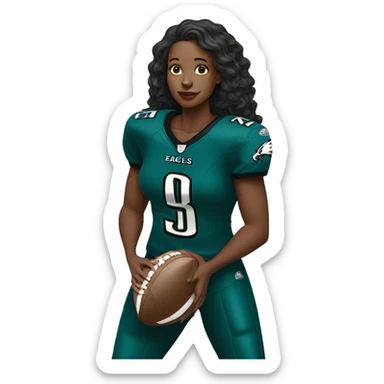 Black woman with football and eagles jersey sticker