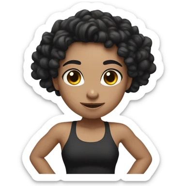 White girl with black curly hair flexing sticker