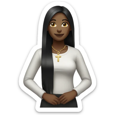 christian black female long straight hair with cross necklace  sticker