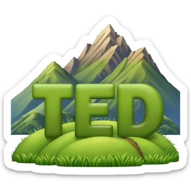 make me a emoji that has the name ted writen inside of a mountain range in new zealand and have the words nz writen under neath make it simplistic and make the mountains grassy mountains and write nz under it all sticker