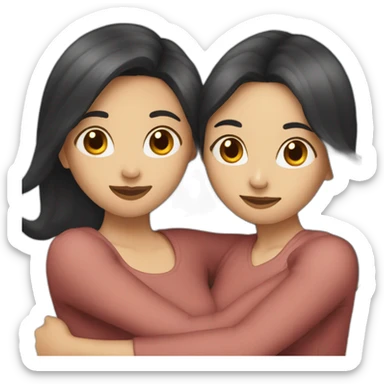 A woman with long dark hair and a woman with short dark hair hugging each other sticker