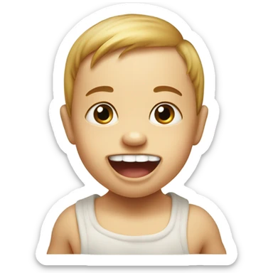 Derps baby brother pointing his eyes up and putting two teeth above his mouth sticker