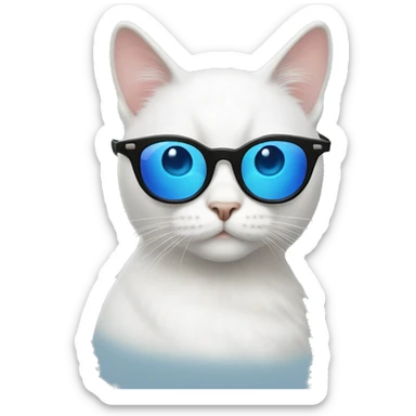 white cat with blue eyes and round black sunglasses  sticker