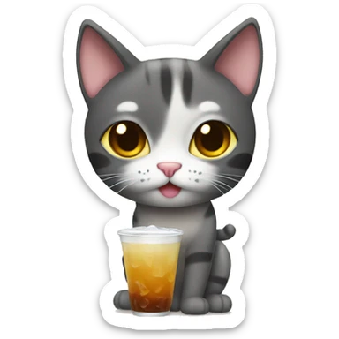 a cat drink boba sticker