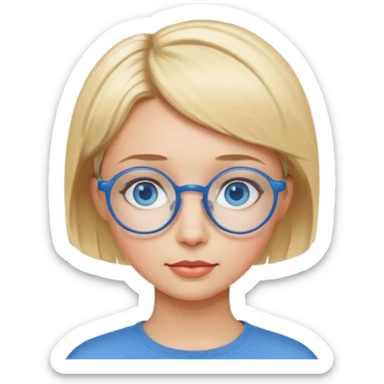 woman with short blonde haire, blue eyes and blue round glasses sticker
