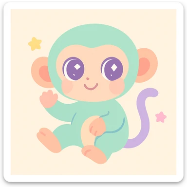 a cute vervet monkey cartoon, big eyes, playful pose sticker