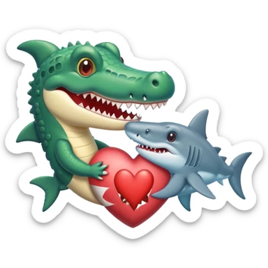 A cute crocodile and a cure shark in a heart sticker