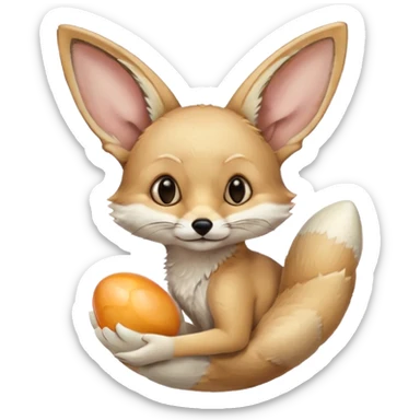 fennec carrying an unpeeled egg sticker
