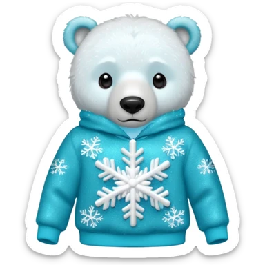 Glitter polar bear
with cyan snowflake on a black sweatshirt sticker