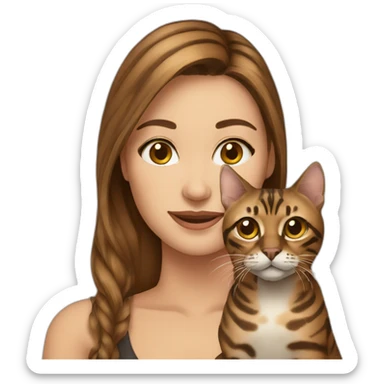 Pretty-brown hair-woman-with bengal cat sticker