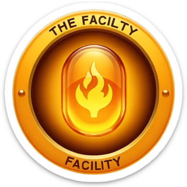 glowing amber emblem above bold text reading “THE FACILITY” sticker