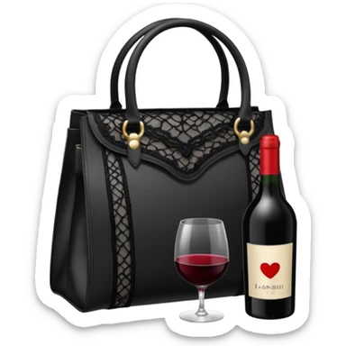 stylish bag with wine, lipstick and lingerie nearby. sticker