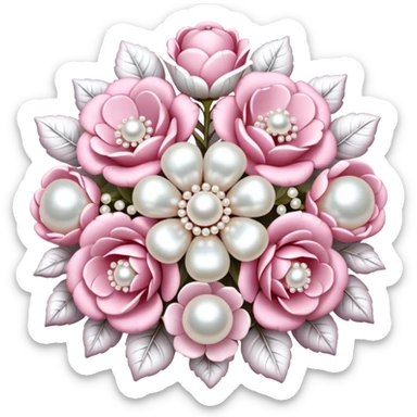 baby pink and white embellished pearl baroque flower bouquet sticker