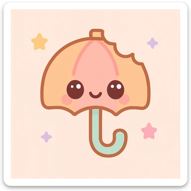 dalgona candy with umbrella shape, bitten candy, inspired by Squid Game, kawaii style sticker