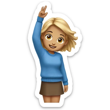 Cute girl raising hand, blue sweater  sticker