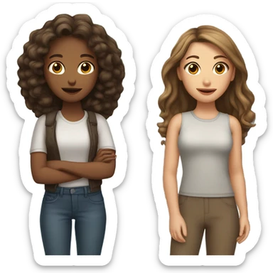 dark brown wavy hair girl with light brown straight hair standing on a street  sticker