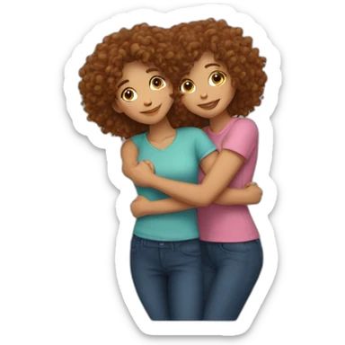 two friends girls with curly hair hugging sticker