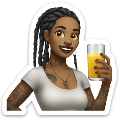 tattooed beauty with dreadlocks fruit juice sticker