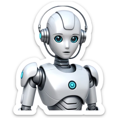 Humanoid robot wearing a white cybernetic suit sticker