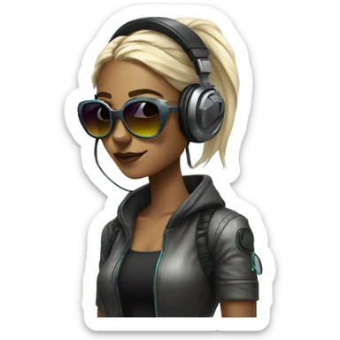 A beautiful cyberpunk girl wearing sunglass and headphones sticker