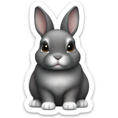 netherland dwarf bunny with dark gray fur with white on the belly, toes, and chin sticker
