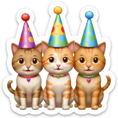  3 happy cats wearing party hats sticker