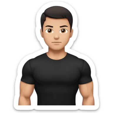 Generate a muscular guy wearing plane black t shirt sticker