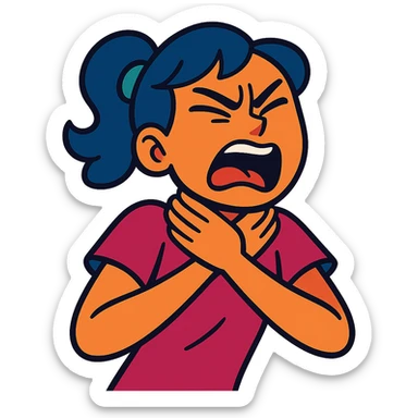 girl expressing intense emotion with hands near her neck, dramatic facial expression, vibrant toon style sticker
