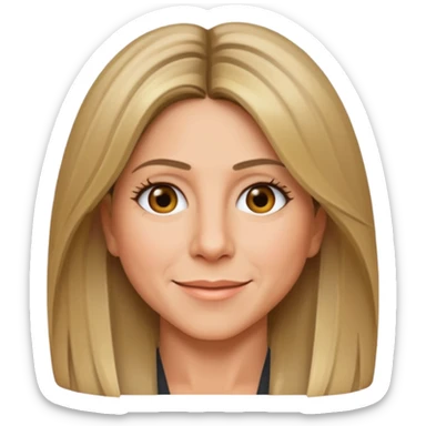 Jennifer Aniston emoji icon, modern style, subtle makeup, cheerful face sticker