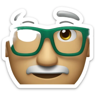 Calvo moreno ojos verdes y marron con gafas azul oscuras sticker