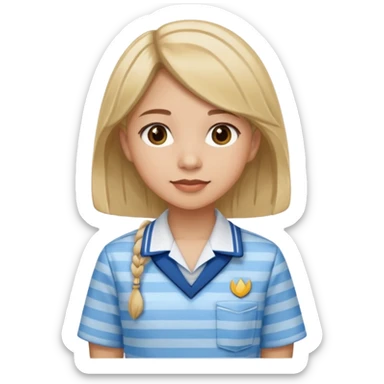 seorang perempuan berambut panjang namun tdk panjang sekali, memakai baju batik sekolah biru muda bermotif garis garis biru muda sticker