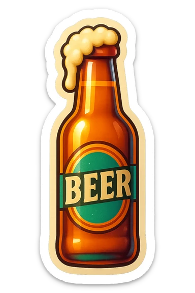 A beer bottle with foam sticker with a vintage design and colorful details sticker