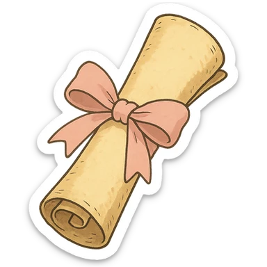 parchment tied with a pastel pink bow sticker