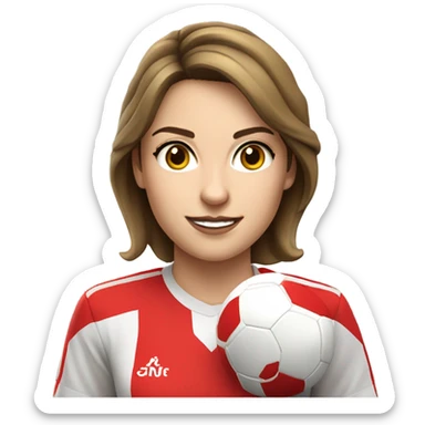 Pretty white woman wearing an Arsenal jersey with short brown hair kicking a soccer ball sticker