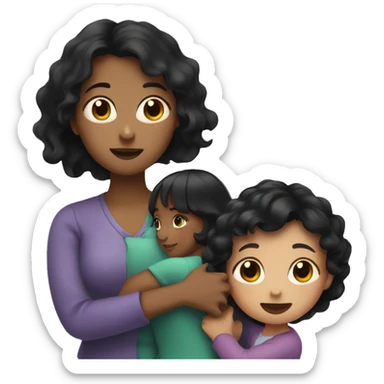 hug mother with short black hair and daughter with long brown hair sticker