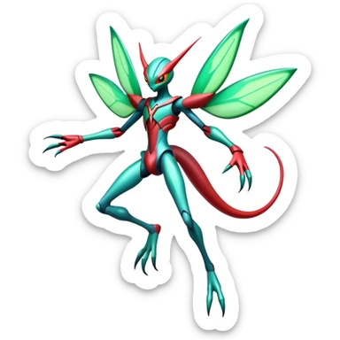 Cool Edgy Shiny Futuristic Ethereal Legendary Scizor-Deoxys-Digimon-Flygon-hybrid full body sticker