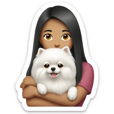 Chinese girl hugging white Pomeranian sticker