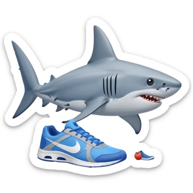 Shark on beach with 3 legs with blue nike shoes on sticker