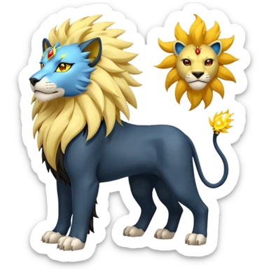 Pyroar-Solgaleo-Luxray-Fakémon-hybrid-creature (full body)  sticker