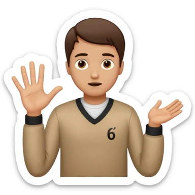 a man shrugging but a number six on theleft hand and number seven on the right hand sticker