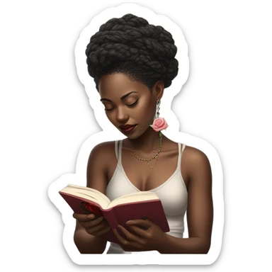 Hyper Realistic beautiful woman model with a small rose tattoo reading a book  sticker