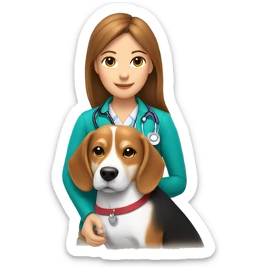  Beagle dog and Shiba Inu dog cuddle pediatrician woman with medium long  brown hair  sticker