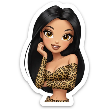 smiling girl in leopard print sticker