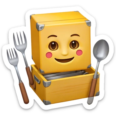 Crazy emoji with a box and a fork and a knife  sticker
