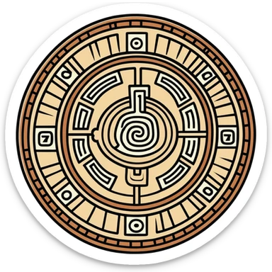 Mayan calendar or stone carving with mail symbol in white and dark green colors sticker