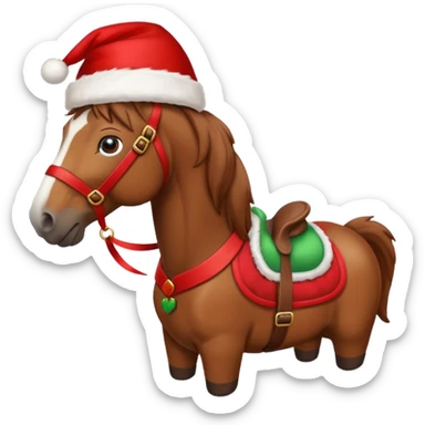 christmas brown horse with a red saddle sticker