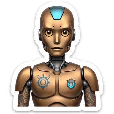 Tatooed robot, tatooes on chest and face sticker